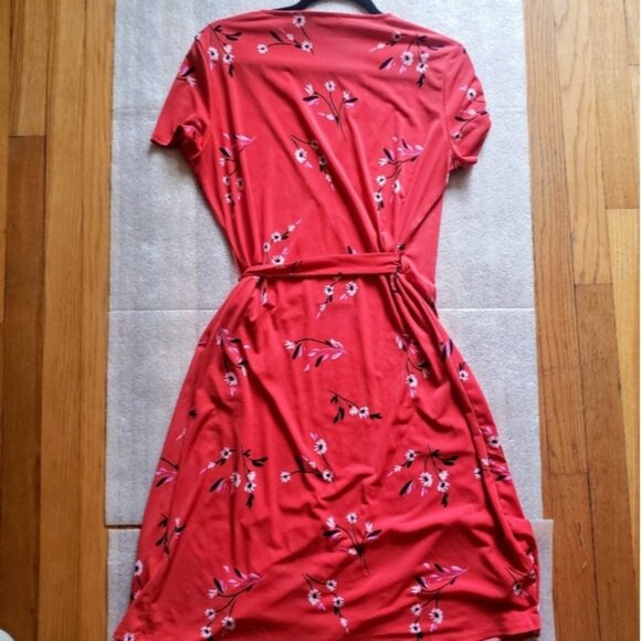 Mango MNG Orange Red Floral Wrap Dress, 6 - Picture 4 of 8